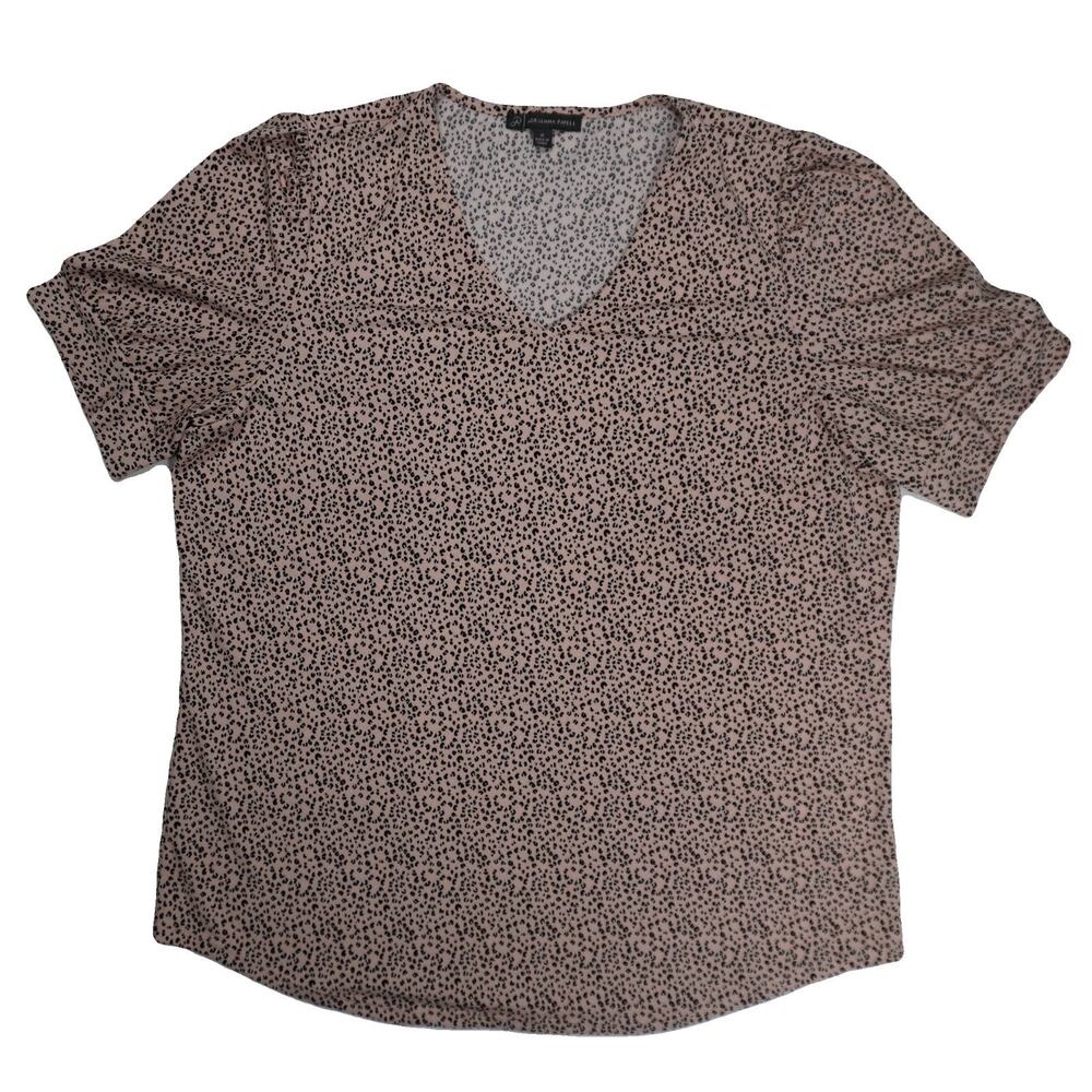 Adrianna Papell Brown Leaf print summer blouse v-neck short ruffle sleeve M